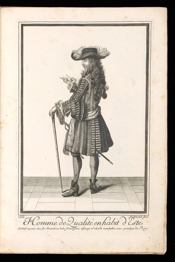An illustration from Costumes français du 17e siècle, 1688, leaf 12