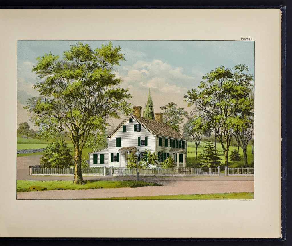 An illustration from Exterior decoration : a treatise on the artistic use of colors in the ornamentation of buildings and a series of designs, illustrating the effects of different combinations of colors in connection with various styles of architecture, 1885, leaf 66