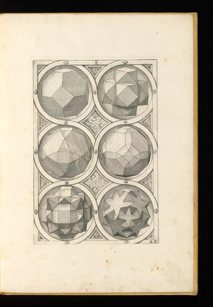 An illustration from Perspectiua corporum regularium : das ist, ein fleyssige Fürweysung, wie die fünff regulirten Cörper, daruon Plato inn Timaeo, vnnd Euclides inn sein Elementis schreibt, &c.; durch einen sonderlichen, newen, behenden vnd gerechten Weg, der vor nie im Gebrauch ist gesehen worden, gar künstlich inn die Perspectiua gebracht : vnd darzu ein schöne Anleytung, wie auss denselbigen fünff Cörpern one Endt, gar viel andere Cörper, mancherley Art vnd Gestalt, gemacht unnd gefunden werden mügen : allen Liebhabern der freyen Kunst zu Ehrn / ǂc durch Wentzeln Jamnitzer, burgern vnd Goldtschmid in Nürmberg, mit Götlicher Hülff an Tag geben &c, 1568, leaf 26