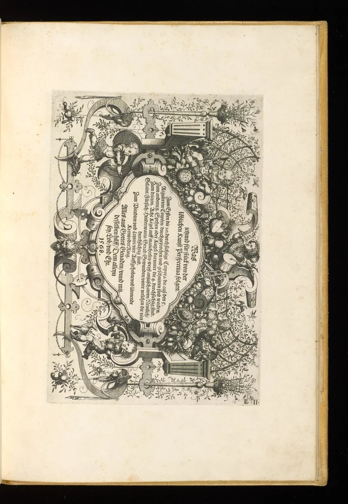 An illustration from Perspectiua corporum regularium : das ist, ein fleyssige Fürweysung, wie die fünff regulirten Cörper, daruon Plato inn Timaeo, vnnd Euclides inn sein Elementis schreibt, &c.; durch einen sonderlichen, newen, behenden vnd gerechten Weg, der vor nie im Gebrauch ist gesehen worden, gar künstlich inn die Perspectiua gebracht : vnd darzu ein schöne Anleytung, wie auss denselbigen fünff Cörpern one Endt, gar viel andere Cörper, mancherley Art vnd Gestalt, gemacht unnd gefunden werden mügen : allen Liebhabern der freyen Kunst zu Ehrn / ǂc durch Wentzeln Jamnitzer, burgern vnd Goldtschmid in Nürmberg, mit Götlicher Hülff an Tag geben &c, 1568, leaf 62