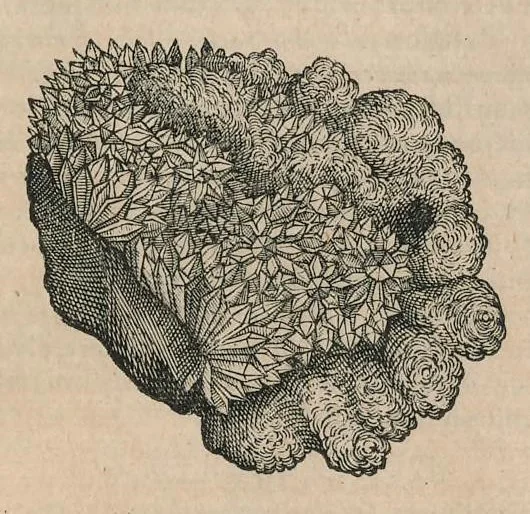An illustration from Athanasii Kircheri e Soc. Jesu Mundus subterraneus : in XII libros digestus; quo divinum subterrestris mundi opificium, mira ergasteriorum naturae in eo distributio, verbo Pantamorphon [Greek work romanized] Protei regnum, universae denique naturae majestas & divitiae summa rerum varietate exponuntur, abditorum effectuum causae acri indagine inquisitae demonstrantur, cognitae per artis & naturae conjugium ad humanae vitae necessarium usum vario experimentorum apparatu, necnon novo modo & ratione applicantur, 1678, leaf 484