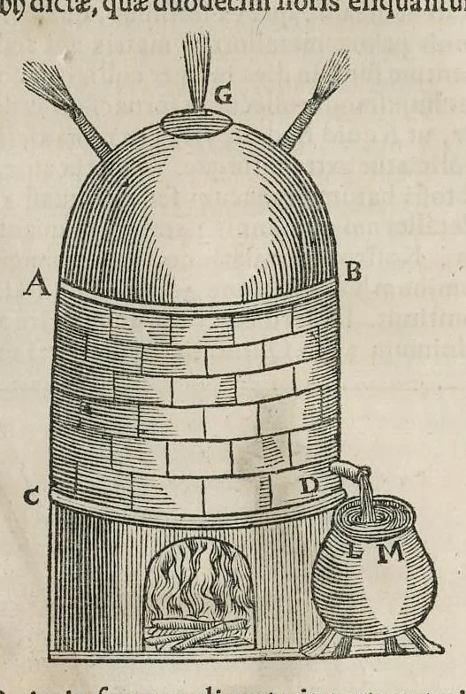 An illustration from Athanasii Kircheri e Soc. Jesu Mundus subterraneus : in XII libros digestus; quo divinum subterrestris mundi opificium, mira ergasteriorum naturae in eo distributio, verbo Pantamorphon [Greek work romanized] Protei regnum, universae denique naturae majestas & divitiae summa rerum varietate exponuntur, abditorum effectuum causae acri indagine inquisitae demonstrantur, cognitae per artis & naturae conjugium ad humanae vitae necessarium usum vario experimentorum apparatu, necnon novo modo & ratione applicantur, 1678, leaf 703