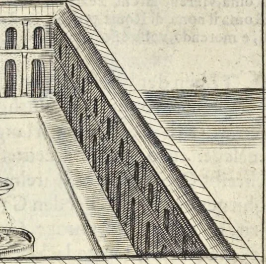 An illustration from Splendore dell'antica e moderna Roma : nel qvale si rappresentano tutti i principali tempii, teatri, anfiteatri, cerchi, naumachie, archi trionfali, obelischi, palagii, terme, curie, basiliche, fatti delli ré, consoli, dittatori, & imperadori romani : dignità ciuili, e militari, ordine de' trionfi, nomi di tutti i trionfanti, sacrificio militare; colonna Traiana, colonna Antonina, colonna milliaria, colonna rostrata, & colonna bellica; con li più segnalati giardini de gli antichi, e moderni Romani & altre cose notabili, con fatti, & imprese di quelli, da'quali sono stati eretti, e dedicati. : et in questa vltima impressione abbellito di molti disegni antichi, e moderni; & aggiuntoui le descrittioni delle figure cauate dall'antichi medaglie de gl'imperadori, in quatto linguagi latino, italiano, tedesco, e francese, per vtilità commune, 1641, leaf 230