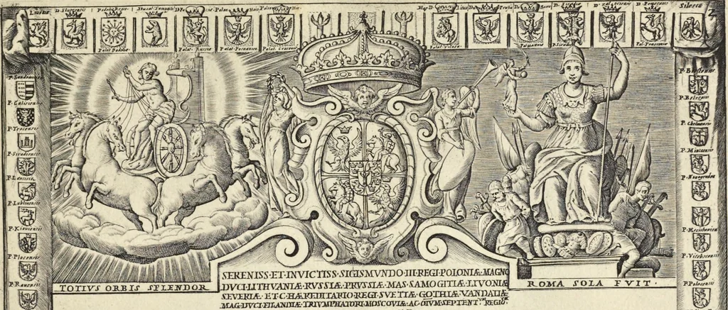 An illustration from Splendore dell'antica e moderna Roma : nel qvale si rappresentano tutti i principali tempii, teatri, anfiteatri, cerchi, naumachie, archi trionfali, obelischi, palagii, terme, curie, basiliche, fatti delli ré, consoli, dittatori, & imperadori romani : dignità ciuili, e militari, ordine de' trionfi, nomi di tutti i trionfanti, sacrificio militare; colonna Traiana, colonna Antonina, colonna milliaria, colonna rostrata, & colonna bellica; con li più segnalati giardini de gli antichi, e moderni Romani & altre cose notabili, con fatti, & imprese di quelli, da'quali sono stati eretti, e dedicati. : et in questa vltima impressione abbellito di molti disegni antichi, e moderni; & aggiuntoui le descrittioni delle figure cauate dall'antichi medaglie de gl'imperadori, in quatto linguagi latino, italiano, tedesco, e francese, per vtilità commune, 1641, leaf 26