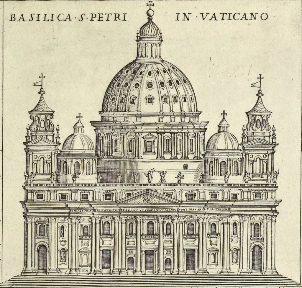 An illustration from Splendore dell'antica e moderna Roma : nel qvale si rappresentano tutti i principali tempii, teatri, anfiteatri, cerchi, naumachie, archi trionfali, obelischi, palagii, terme, curie, basiliche, fatti delli ré, consoli, dittatori, & imperadori romani : dignità ciuili, e militari, ordine de' trionfi, nomi di tutti i trionfanti, sacrificio militare; colonna Traiana, colonna Antonina, colonna milliaria, colonna rostrata, & colonna bellica; con li più segnalati giardini de gli antichi, e moderni Romani & altre cose notabili, con fatti, & imprese di quelli, da'quali sono stati eretti, e dedicati. : et in questa vltima impressione abbellito di molti disegni antichi, e moderni; & aggiuntoui le descrittioni delle figure cauate dall'antichi medaglie de gl'imperadori, in quatto linguagi latino, italiano, tedesco, e francese, per vtilità commune, 1641, leaf 330