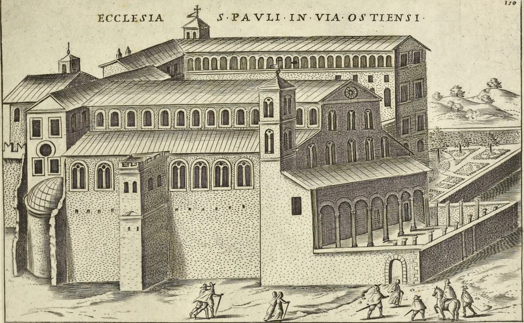 An illustration from Splendore dell'antica e moderna Roma : nel qvale si rappresentano tutti i principali tempii, teatri, anfiteatri, cerchi, naumachie, archi trionfali, obelischi, palagii, terme, curie, basiliche, fatti delli ré, consoli, dittatori, & imperadori romani : dignità ciuili, e militari, ordine de' trionfi, nomi di tutti i trionfanti, sacrificio militare; colonna Traiana, colonna Antonina, colonna milliaria, colonna rostrata, & colonna bellica; con li più segnalati giardini de gli antichi, e moderni Romani & altre cose notabili, con fatti, & imprese di quelli, da'quali sono stati eretti, e dedicati. : et in questa vltima impressione abbellito di molti disegni antichi, e moderni; & aggiuntoui le descrittioni delle figure cauate dall'antichi medaglie de gl'imperadori, in quatto linguagi latino, italiano, tedesco, e francese, per vtilità commune, 1641, leaf 332