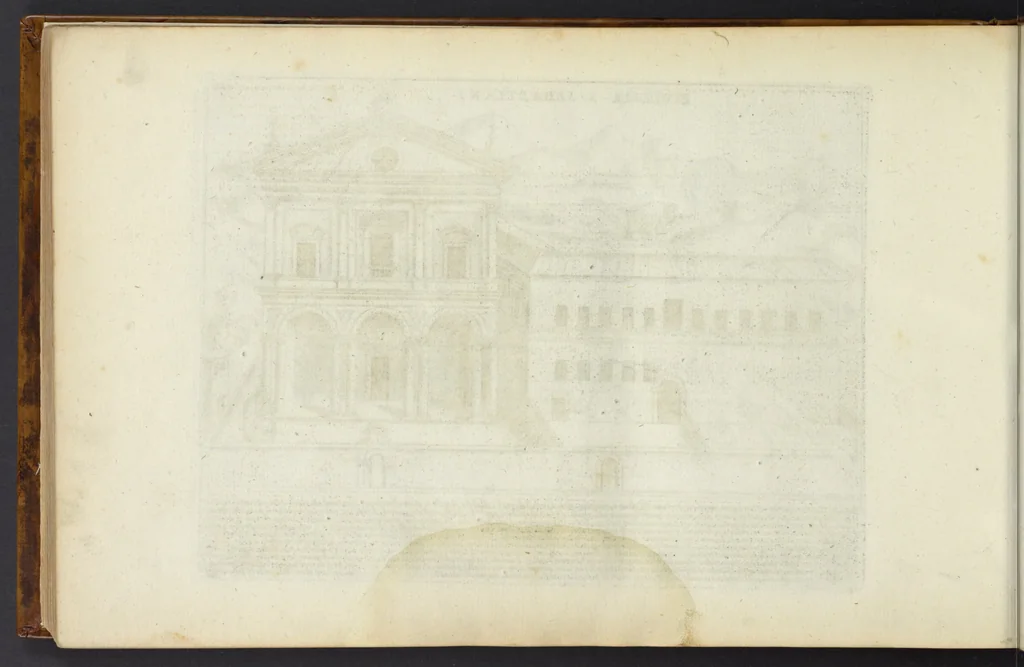 An illustration from Splendore dell'antica e moderna Roma : nel qvale si rappresentano tutti i principali tempii, teatri, anfiteatri, cerchi, naumachie, archi trionfali, obelischi, palagii, terme, curie, basiliche, fatti delli ré, consoli, dittatori, & imperadori romani : dignità ciuili, e militari, ordine de' trionfi, nomi di tutti i trionfanti, sacrificio militare; colonna Traiana, colonna Antonina, colonna milliaria, colonna rostrata, & colonna bellica; con li più segnalati giardini de gli antichi, e moderni Romani & altre cose notabili, con fatti, & imprese di quelli, da'quali sono stati eretti, e dedicati. : et in questa vltima impressione abbellito di molti disegni antichi, e moderni; & aggiuntoui le descrittioni delle figure cauate dall'antichi medaglie de gl'imperadori, in quatto linguagi latino, italiano, tedesco, e francese, per vtilità commune, 1641, leaf 337