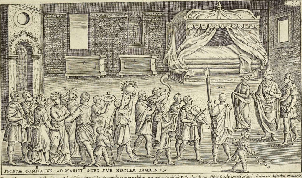 An illustration from Splendore dell'antica e moderna Roma : nel qvale si rappresentano tutti i principali tempii, teatri, anfiteatri, cerchi, naumachie, archi trionfali, obelischi, palagii, terme, curie, basiliche, fatti delli ré, consoli, dittatori, & imperadori romani : dignità ciuili, e militari, ordine de' trionfi, nomi di tutti i trionfanti, sacrificio militare; colonna Traiana, colonna Antonina, colonna milliaria, colonna rostrata, & colonna bellica; con li più segnalati giardini de gli antichi, e moderni Romani & altre cose notabili, con fatti, & imprese di quelli, da'quali sono stati eretti, e dedicati. : et in questa vltima impressione abbellito di molti disegni antichi, e moderni; & aggiuntoui le descrittioni delle figure cauate dall'antichi medaglie de gl'imperadori, in quatto linguagi latino, italiano, tedesco, e francese, per vtilità commune, 1641, leaf 76