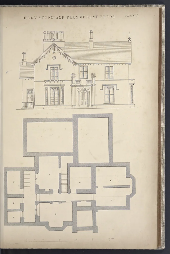 An illustration from Rural architecture : a series of designs, for ornamental cottages and villas, exemplified in plans, elevations, sections, and details, with descriptions, 1856, leaf 114