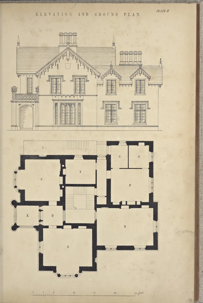 An illustration from Rural architecture : a series of designs, for ornamental cottages and villas, exemplified in plans, elevations, sections, and details, with descriptions, 1856, leaf 116