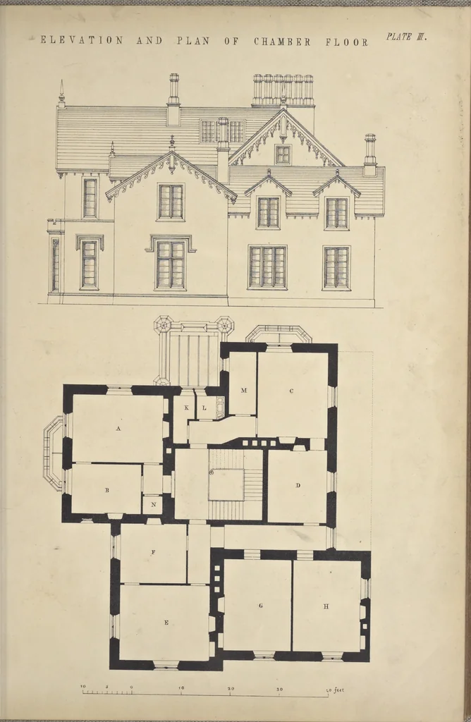 An illustration from Rural architecture : a series of designs, for ornamental cottages and villas, exemplified in plans, elevations, sections, and details, with descriptions, 1856, leaf 118