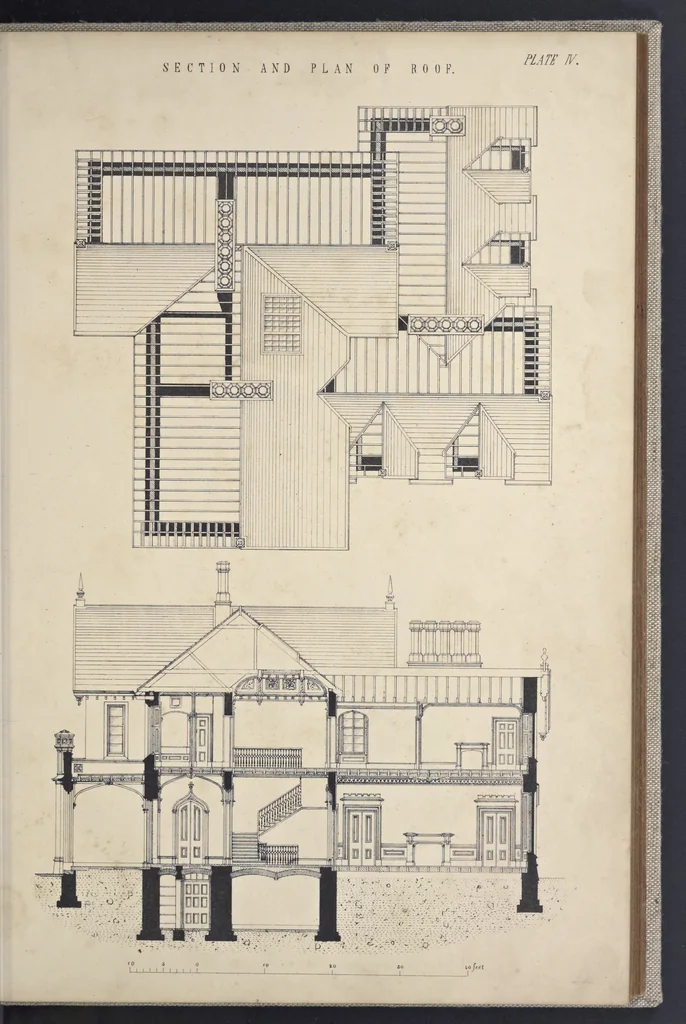An illustration from Rural architecture : a series of designs, for ornamental cottages and villas, exemplified in plans, elevations, sections, and details, with descriptions, 1856, leaf 120