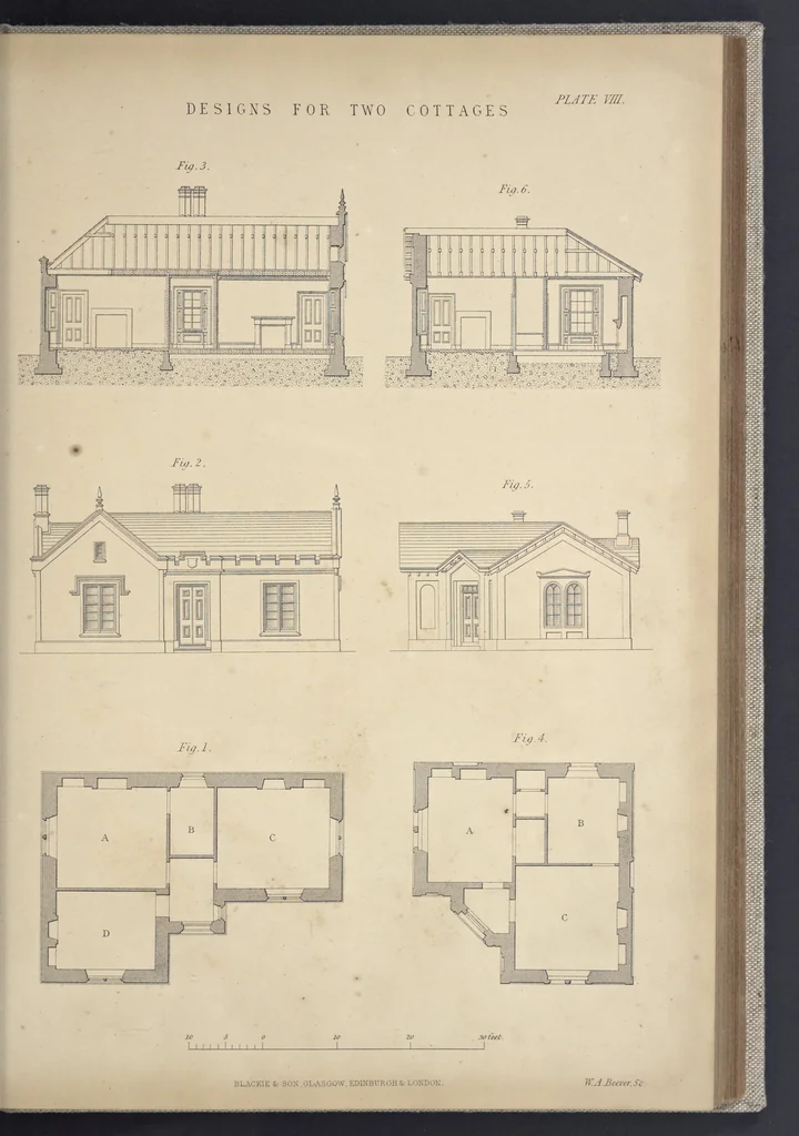 An illustration from Rural architecture : a series of designs, for ornamental cottages and villas, exemplified in plans, elevations, sections, and details, with descriptions, 1856, leaf 128