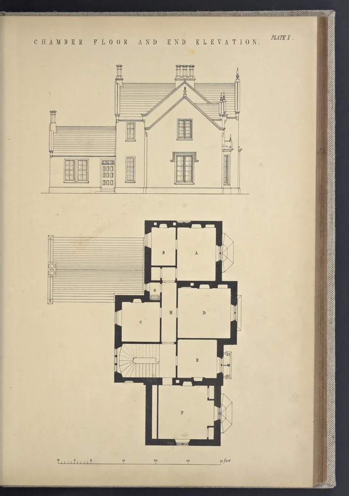 An illustration from Rural architecture : a series of designs, for ornamental cottages and villas, exemplified in plans, elevations, sections, and details, with descriptions, 1856, leaf 132