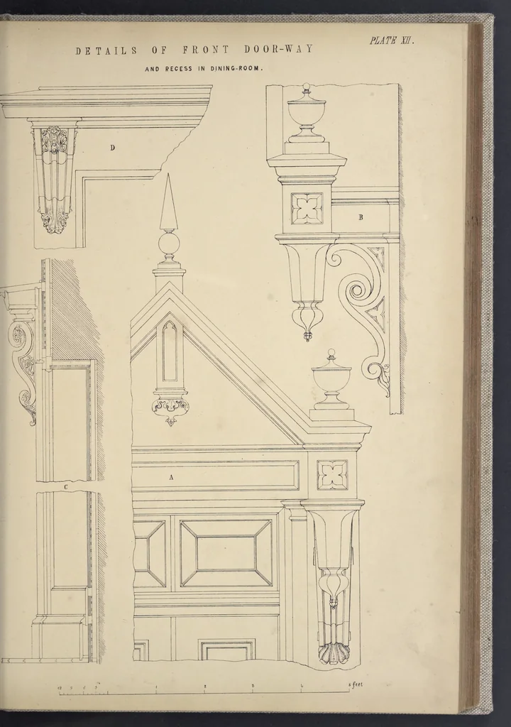 An illustration from Rural architecture : a series of designs, for ornamental cottages and villas, exemplified in plans, elevations, sections, and details, with descriptions, 1856, leaf 136