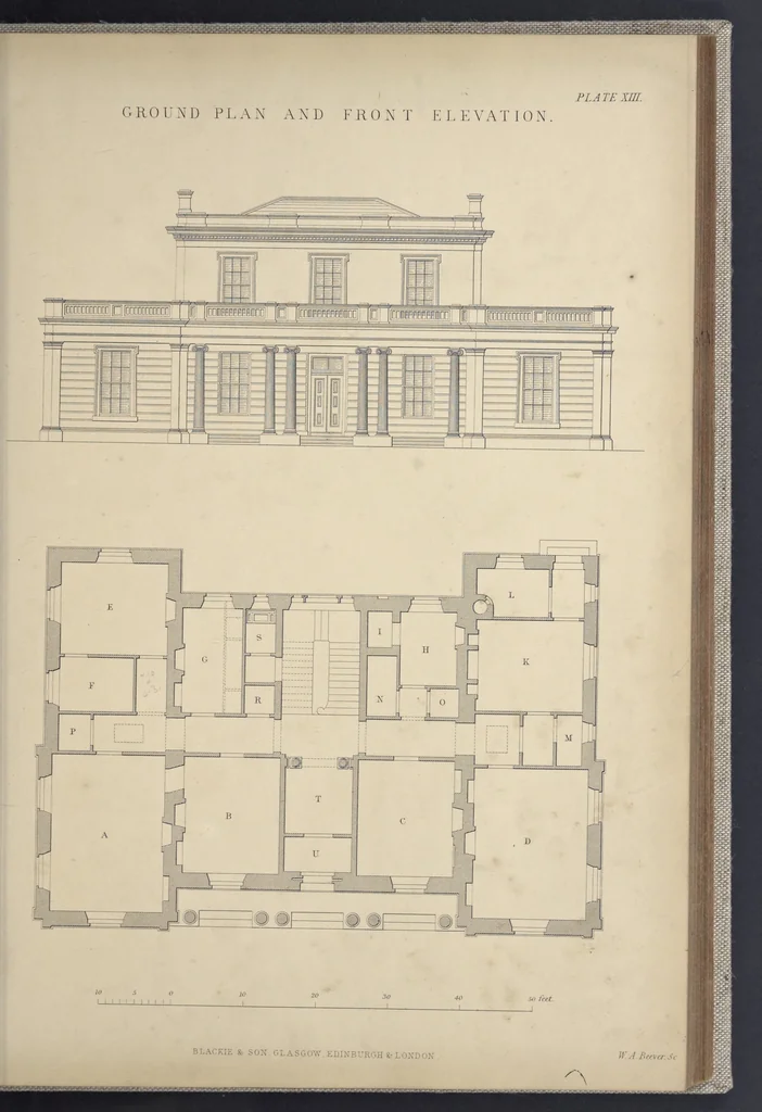 An illustration from Rural architecture : a series of designs, for ornamental cottages and villas, exemplified in plans, elevations, sections, and details, with descriptions, 1856, leaf 138