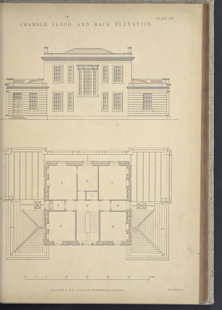 An illustration from Rural architecture : a series of designs, for ornamental cottages and villas, exemplified in plans, elevations, sections, and details, with descriptions, 1856, leaf 140
