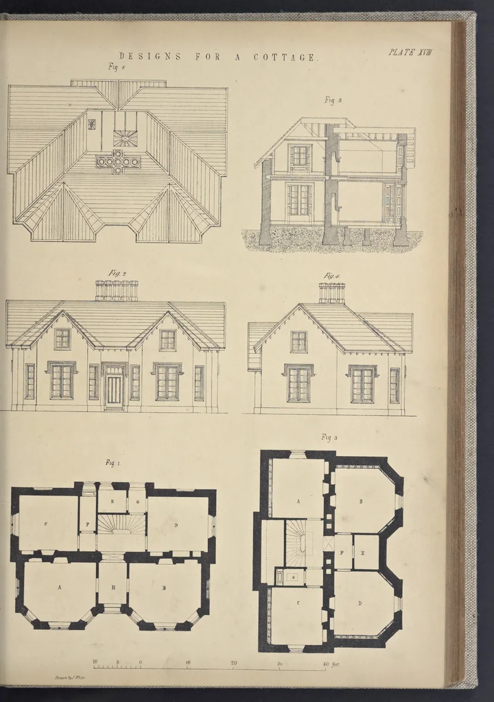 An illustration from Rural architecture : a series of designs, for ornamental cottages and villas, exemplified in plans, elevations, sections, and details, with descriptions, 1856, leaf 148