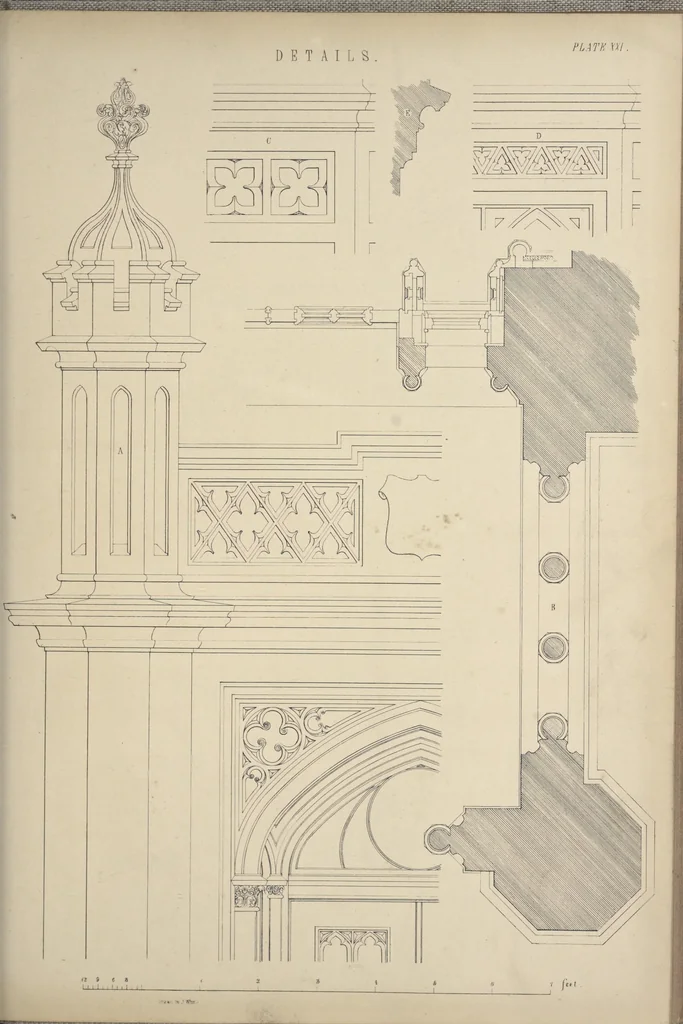 An illustration from Rural architecture : a series of designs, for ornamental cottages and villas, exemplified in plans, elevations, sections, and details, with descriptions, 1856, leaf 154