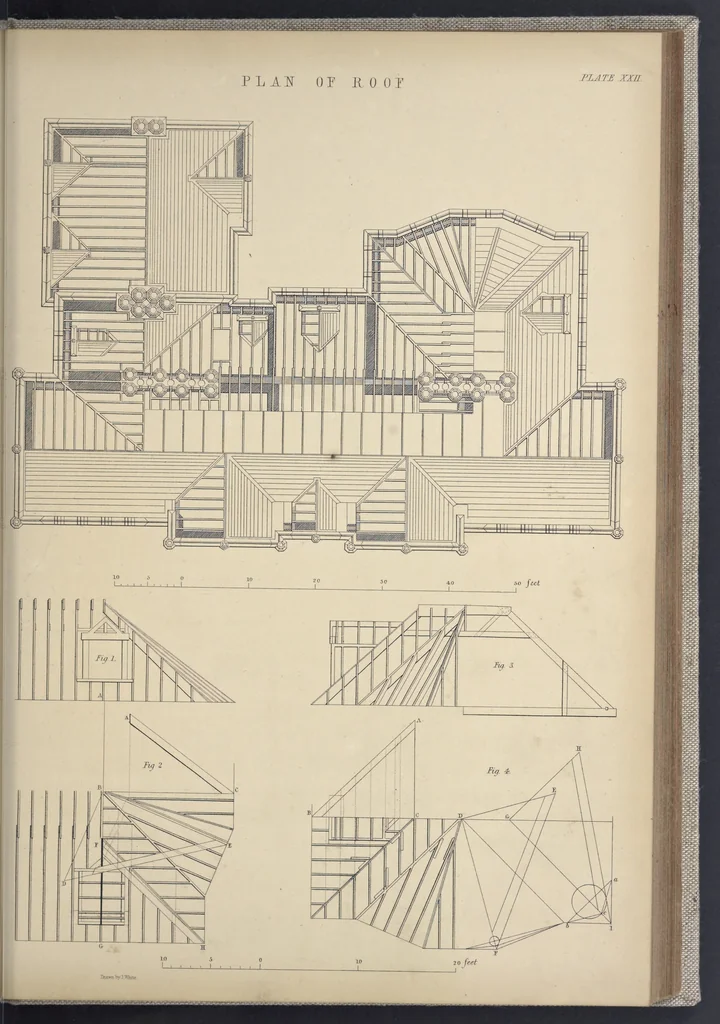 An illustration from Rural architecture : a series of designs, for ornamental cottages and villas, exemplified in plans, elevations, sections, and details, with descriptions, 1856, leaf 156