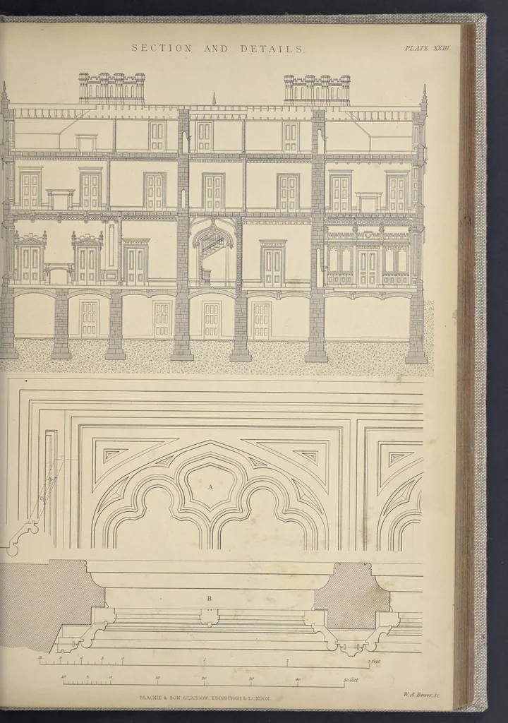 An illustration from Rural architecture : a series of designs, for ornamental cottages and villas, exemplified in plans, elevations, sections, and details, with descriptions, 1856, leaf 158