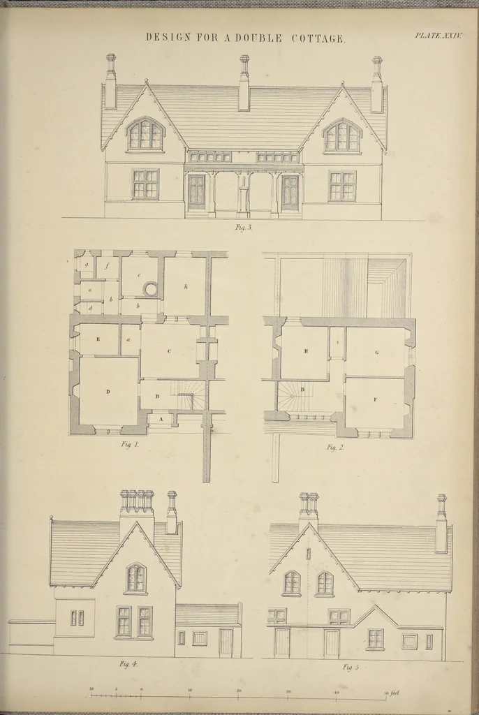 An illustration from Rural architecture : a series of designs, for ornamental cottages and villas, exemplified in plans, elevations, sections, and details, with descriptions, 1856, leaf 160
