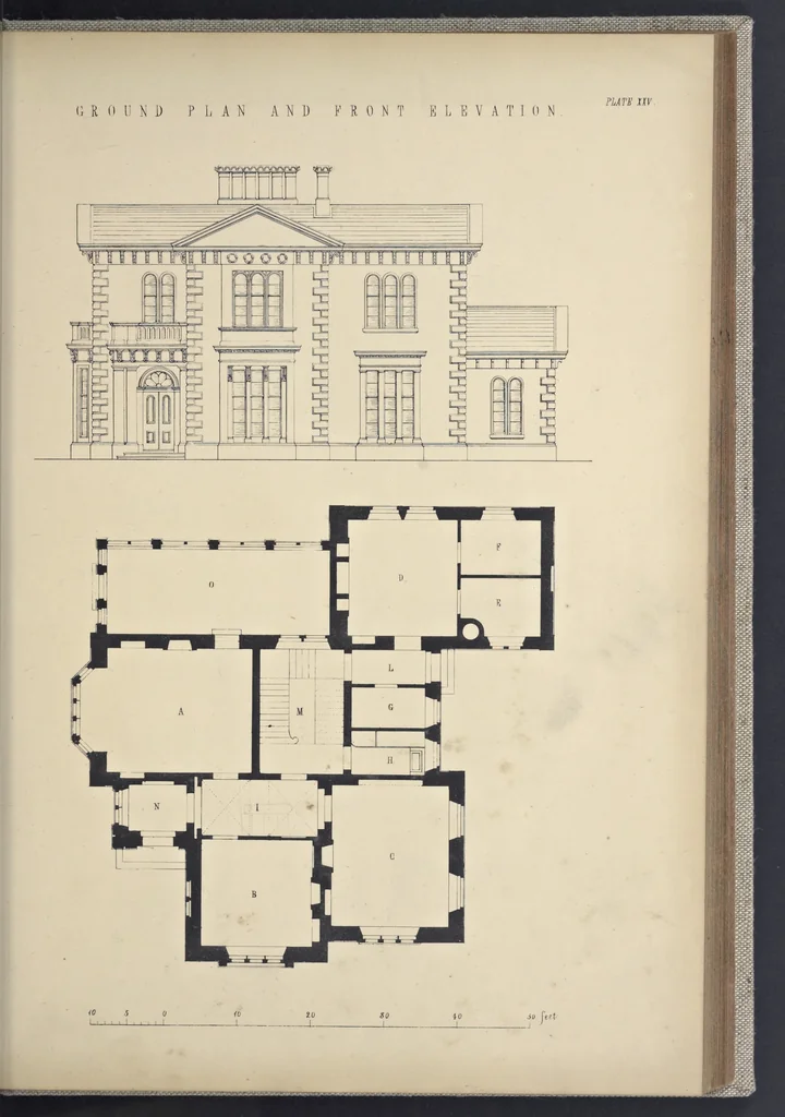 An illustration from Rural architecture : a series of designs, for ornamental cottages and villas, exemplified in plans, elevations, sections, and details, with descriptions, 1856, leaf 162