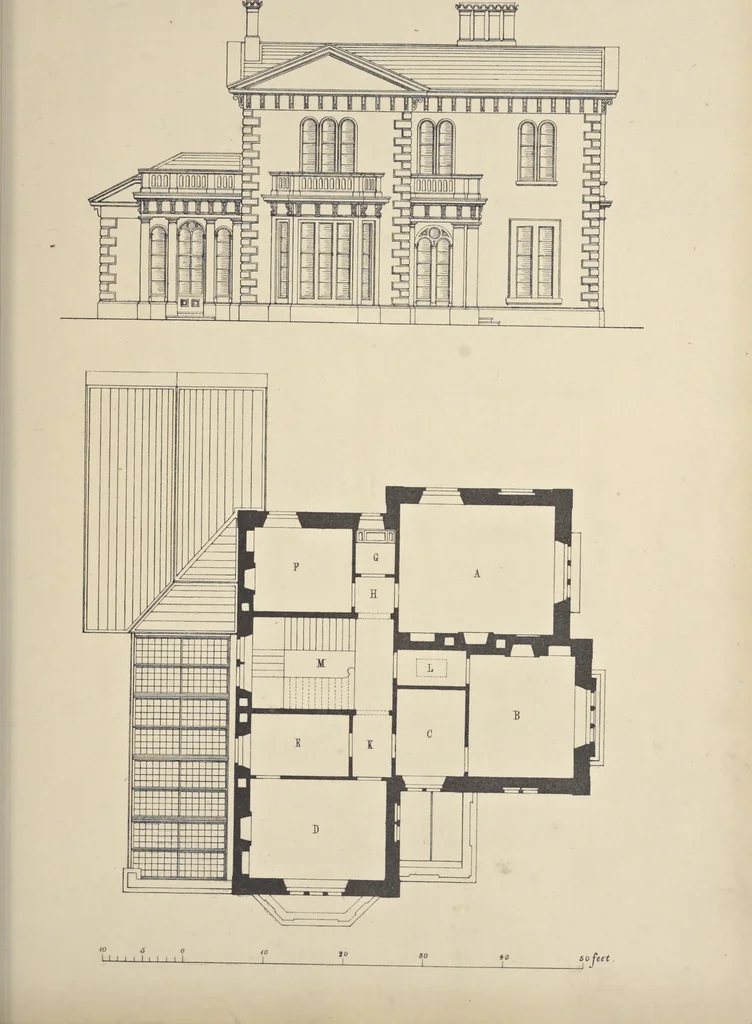 An illustration from Rural architecture : a series of designs, for ornamental cottages and villas, exemplified in plans, elevations, sections, and details, with descriptions, 1856, leaf 164