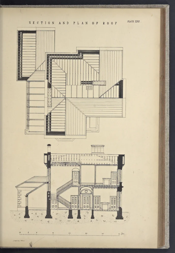 An illustration from Rural architecture : a series of designs, for ornamental cottages and villas, exemplified in plans, elevations, sections, and details, with descriptions, 1856, leaf 166