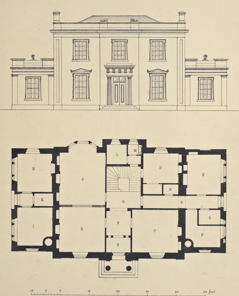An illustration from Rural architecture : a series of designs, for ornamental cottages and villas, exemplified in plans, elevations, sections, and details, with descriptions, 1856, leaf 172