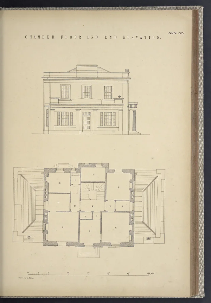 An illustration from Rural architecture : a series of designs, for ornamental cottages and villas, exemplified in plans, elevations, sections, and details, with descriptions, 1856, leaf 174