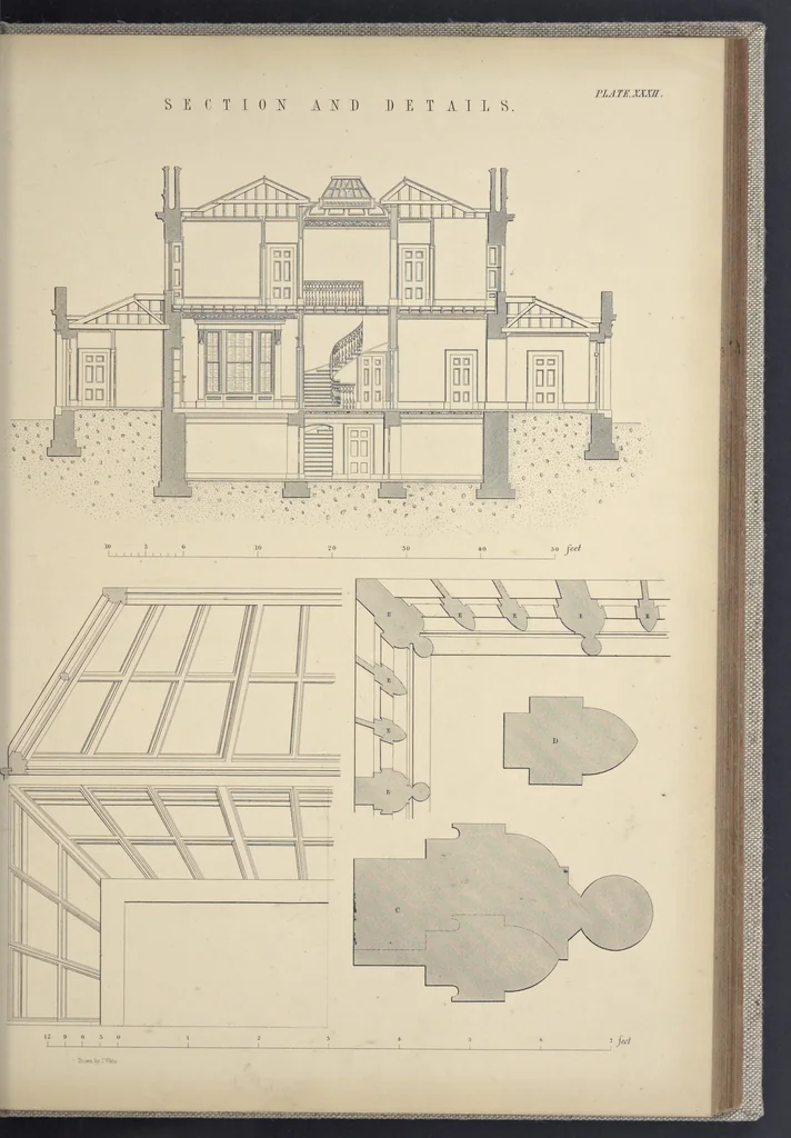 An illustration from Rural architecture : a series of designs, for ornamental cottages and villas, exemplified in plans, elevations, sections, and details, with descriptions, 1856, leaf 176