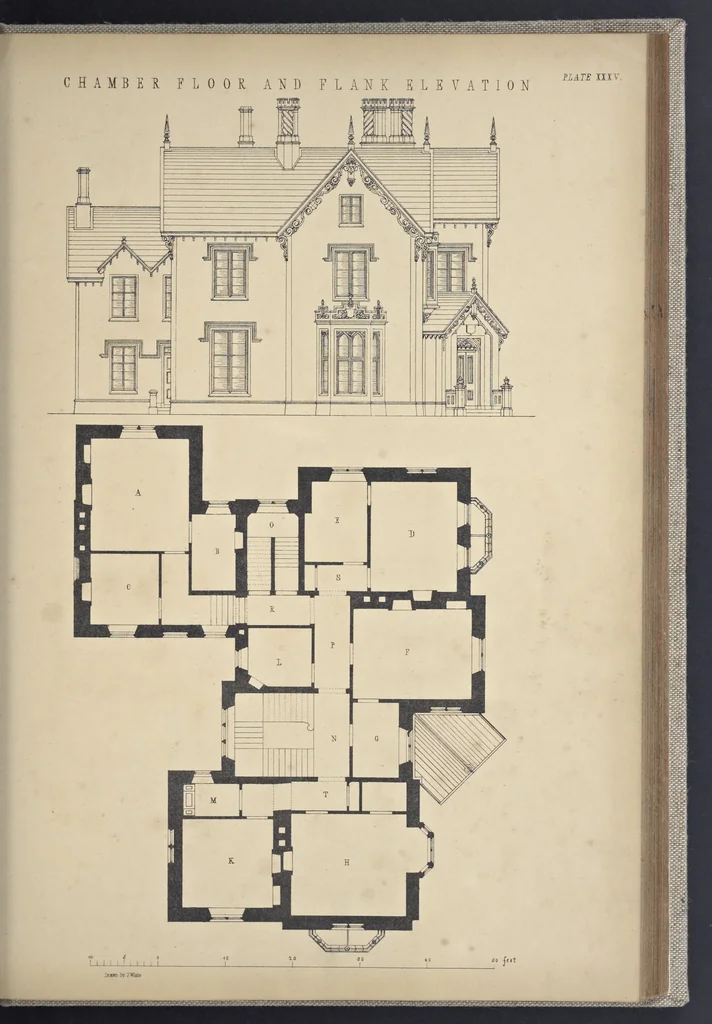 An illustration from Rural architecture : a series of designs, for ornamental cottages and villas, exemplified in plans, elevations, sections, and details, with descriptions, 1856, leaf 182
