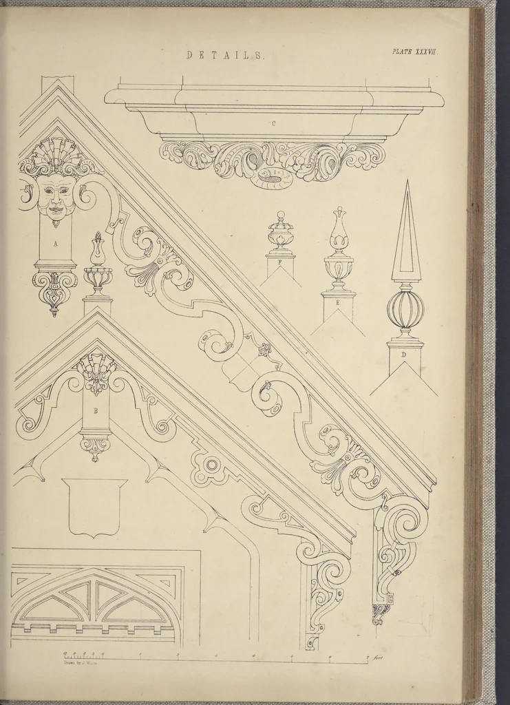 An illustration from Rural architecture : a series of designs, for ornamental cottages and villas, exemplified in plans, elevations, sections, and details, with descriptions, 1856, leaf 186