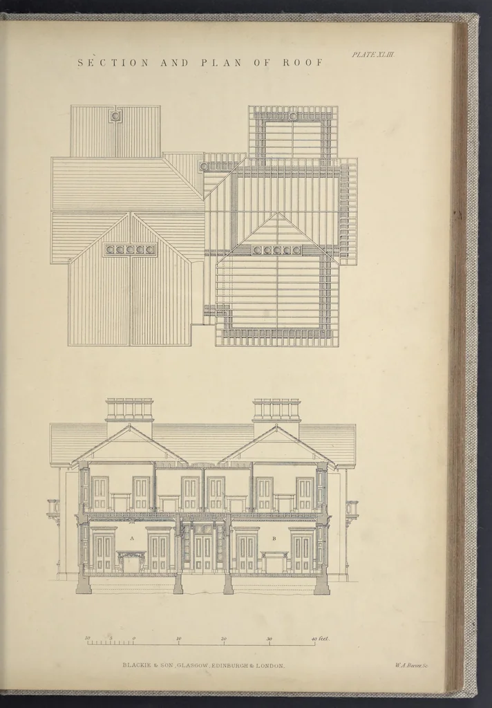 An illustration from Rural architecture : a series of designs, for ornamental cottages and villas, exemplified in plans, elevations, sections, and details, with descriptions, 1856, leaf 198
