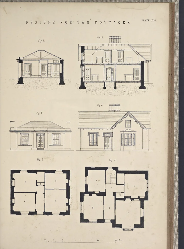 An illustration from Rural architecture : a series of designs, for ornamental cottages and villas, exemplified in plans, elevations, sections, and details, with descriptions, 1856, leaf 204
