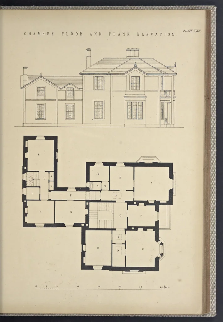 An illustration from Rural architecture : a series of designs, for ornamental cottages and villas, exemplified in plans, elevations, sections, and details, with descriptions, 1856, leaf 208