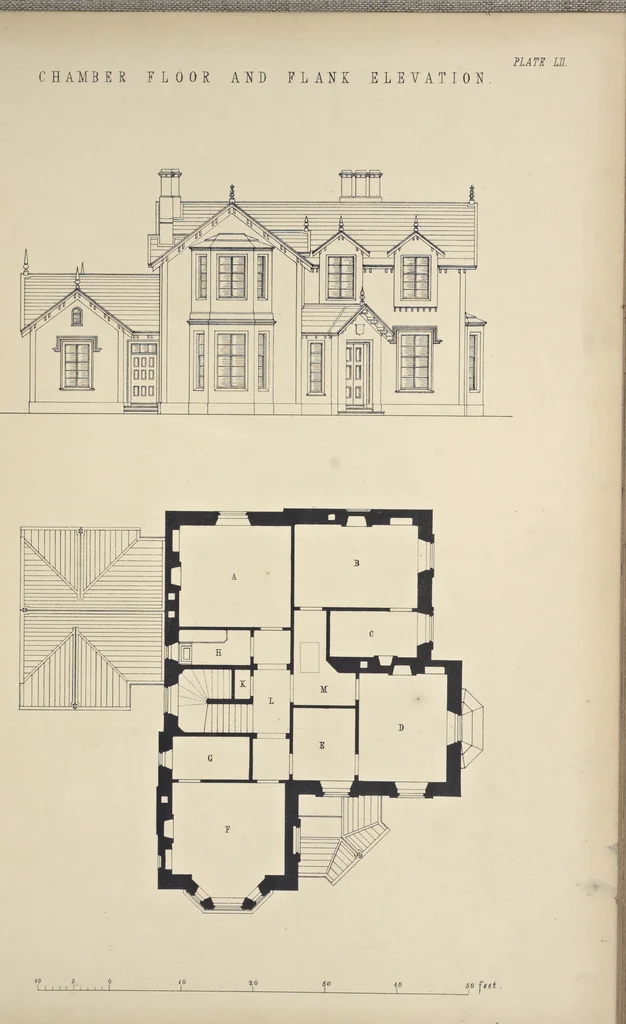 An illustration from Rural architecture : a series of designs, for ornamental cottages and villas, exemplified in plans, elevations, sections, and details, with descriptions, 1856, leaf 216