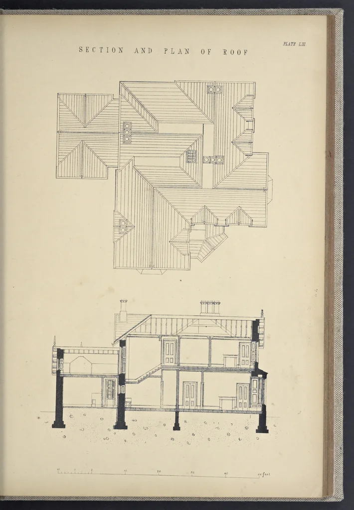 An illustration from Rural architecture : a series of designs, for ornamental cottages and villas, exemplified in plans, elevations, sections, and details, with descriptions, 1856, leaf 218