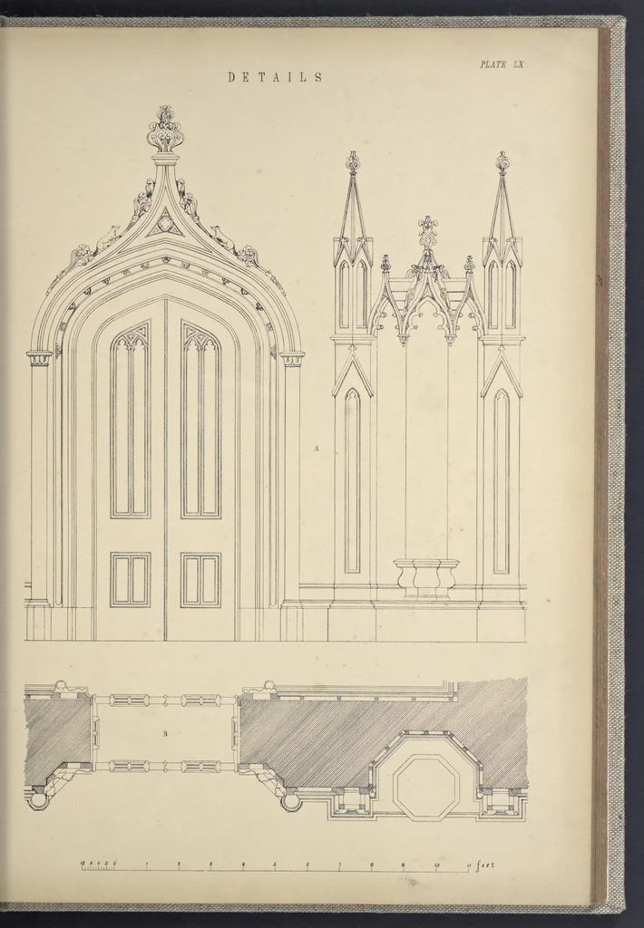 An illustration from Rural architecture : a series of designs, for ornamental cottages and villas, exemplified in plans, elevations, sections, and details, with descriptions, 1856, leaf 232