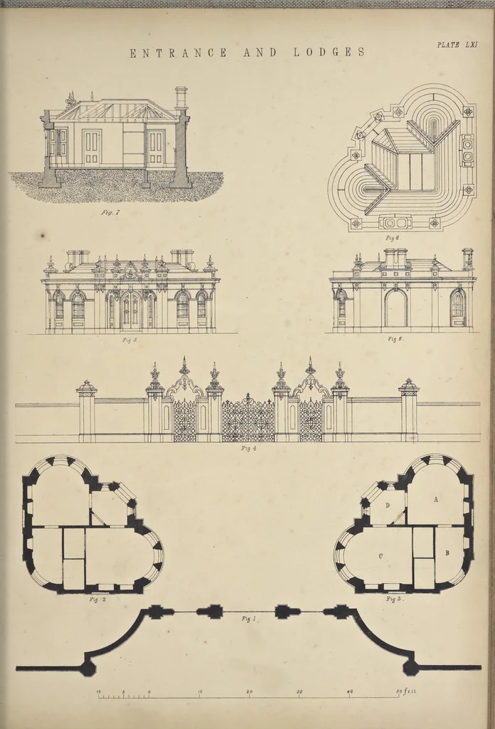 An illustration from Rural architecture : a series of designs, for ornamental cottages and villas, exemplified in plans, elevations, sections, and details, with descriptions, 1856, leaf 234