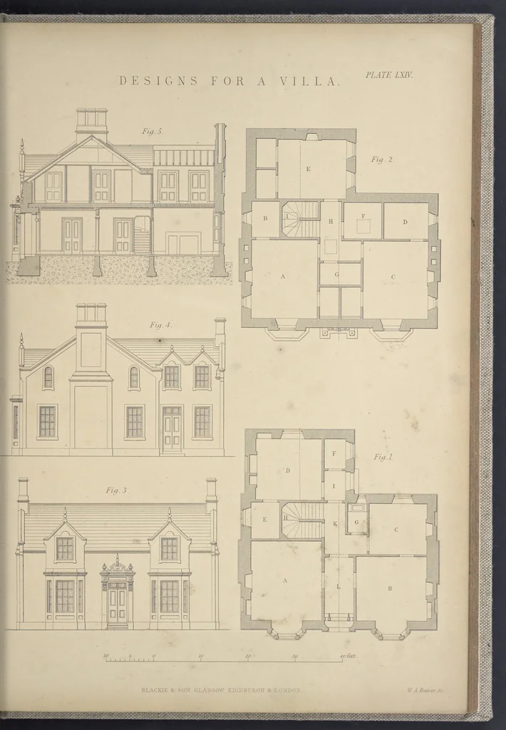 An illustration from Rural architecture : a series of designs, for ornamental cottages and villas, exemplified in plans, elevations, sections, and details, with descriptions, 1856, leaf 240