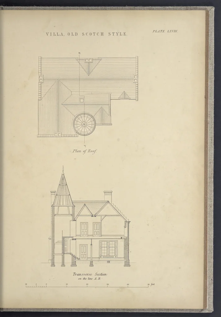 An illustration from Rural architecture : a series of designs, for ornamental cottages and villas, exemplified in plans, elevations, sections, and details, with descriptions, 1856, leaf 248