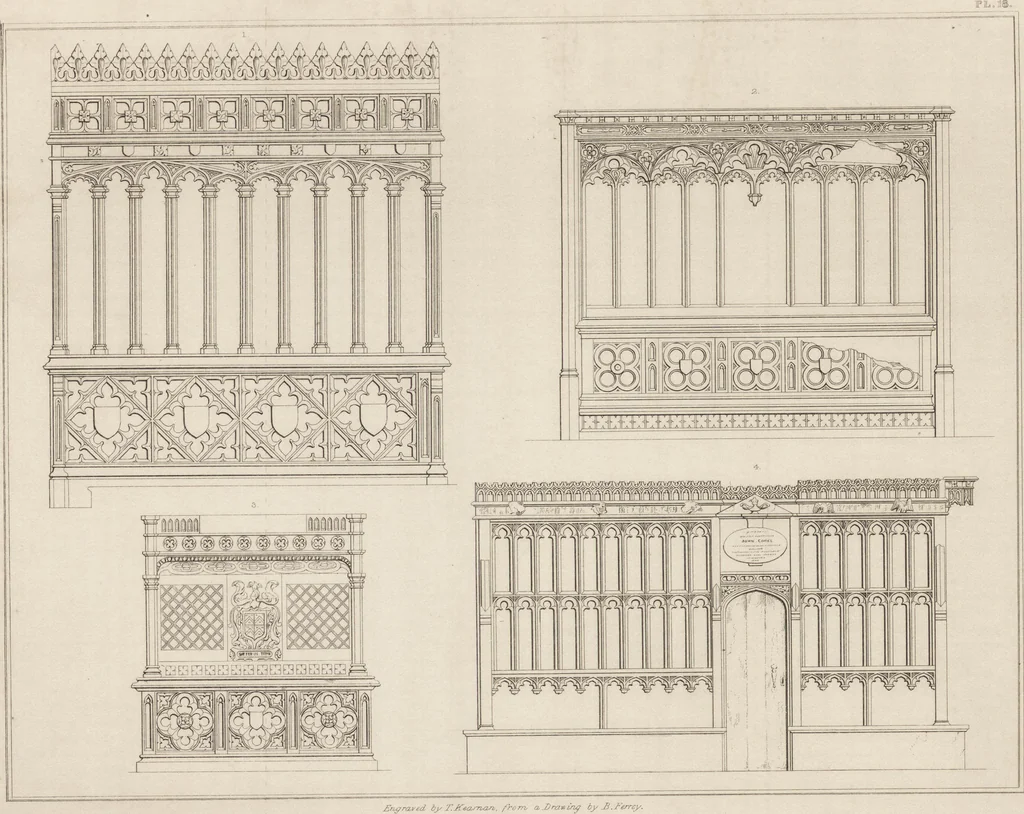 An illustration from The antiquities of the priory of Christ-church, Hants. : consisting of plans, sections, elevations, details, and perspective views, accompanied by historical and descriptive accounts of the priory church : together with some general particulars of the castle and borough, 1834, leaf 129