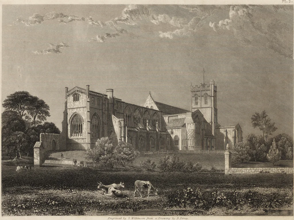 An illustration from The antiquities of the priory of Christ-church, Hants. : consisting of plans, sections, elevations, details, and perspective views, accompanied by historical and descriptive accounts of the priory church : together with some general particulars of the castle and borough, 1834, leaf 56