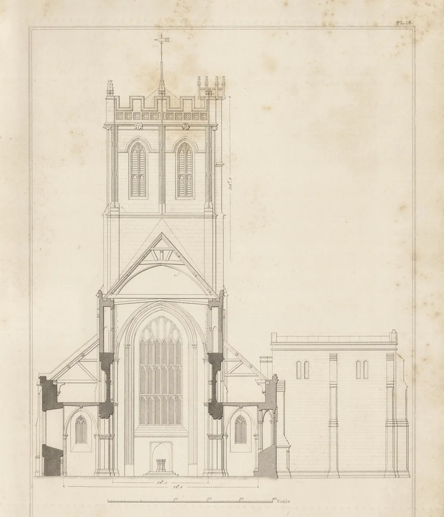 An illustration from The antiquities of the priory of Christ-church, Hants. : consisting of plans, sections, elevations, details, and perspective views, accompanied by historical and descriptive accounts of the priory church : together with some general particulars of the castle and borough, 1834, leaf 58
