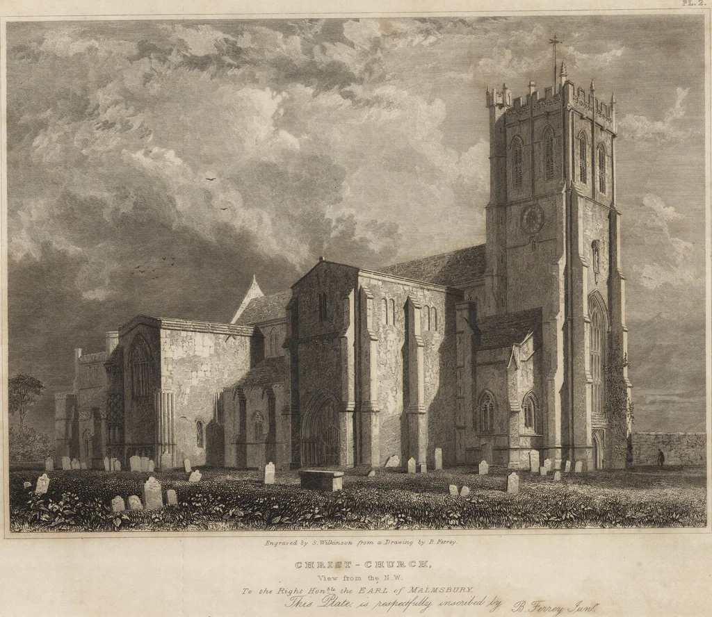 An illustration from The antiquities of the priory of Christ-church, Hants. : consisting of plans, sections, elevations, details, and perspective views, accompanied by historical and descriptive accounts of the priory church : together with some general particulars of the castle and borough, 1834, leaf 7
