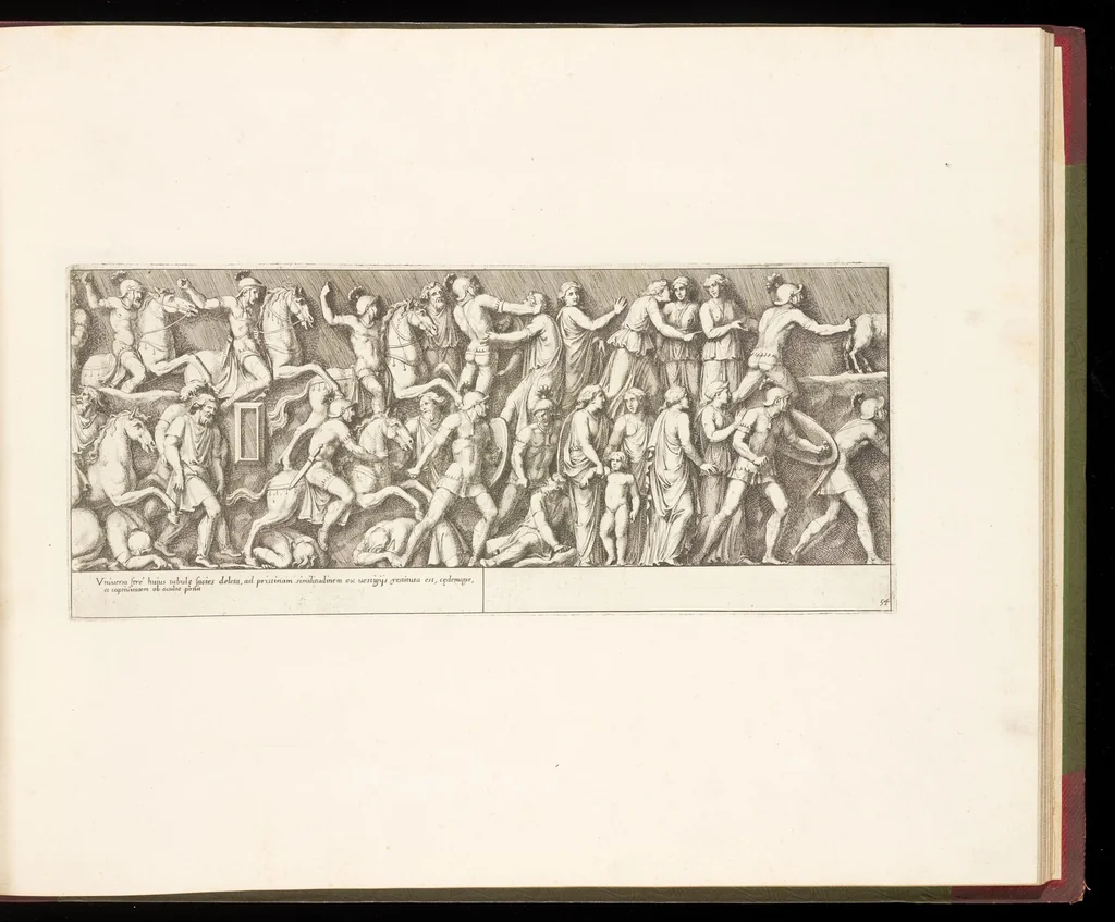 An illustration from Colvmna Antoniniana Marci Avrelii Antonini Avgvsti : rebvs gestis insignis germanis simvl, et sarmatis, gemino bello devictis ex s. c. Romae in Antonini foro, ad viã Flaminiã, erecta, 1672, leaf 116