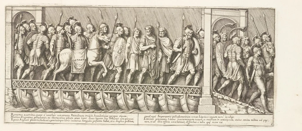 An illustration from Colvmna Antoniniana Marci Avrelii Antonini Avgvsti : rebvs gestis insignis germanis simvl, et sarmatis, gemino bello devictis ex s. c. Romae in Antonini foro, ad viã Flaminiã, erecta, 1672, leaf 20