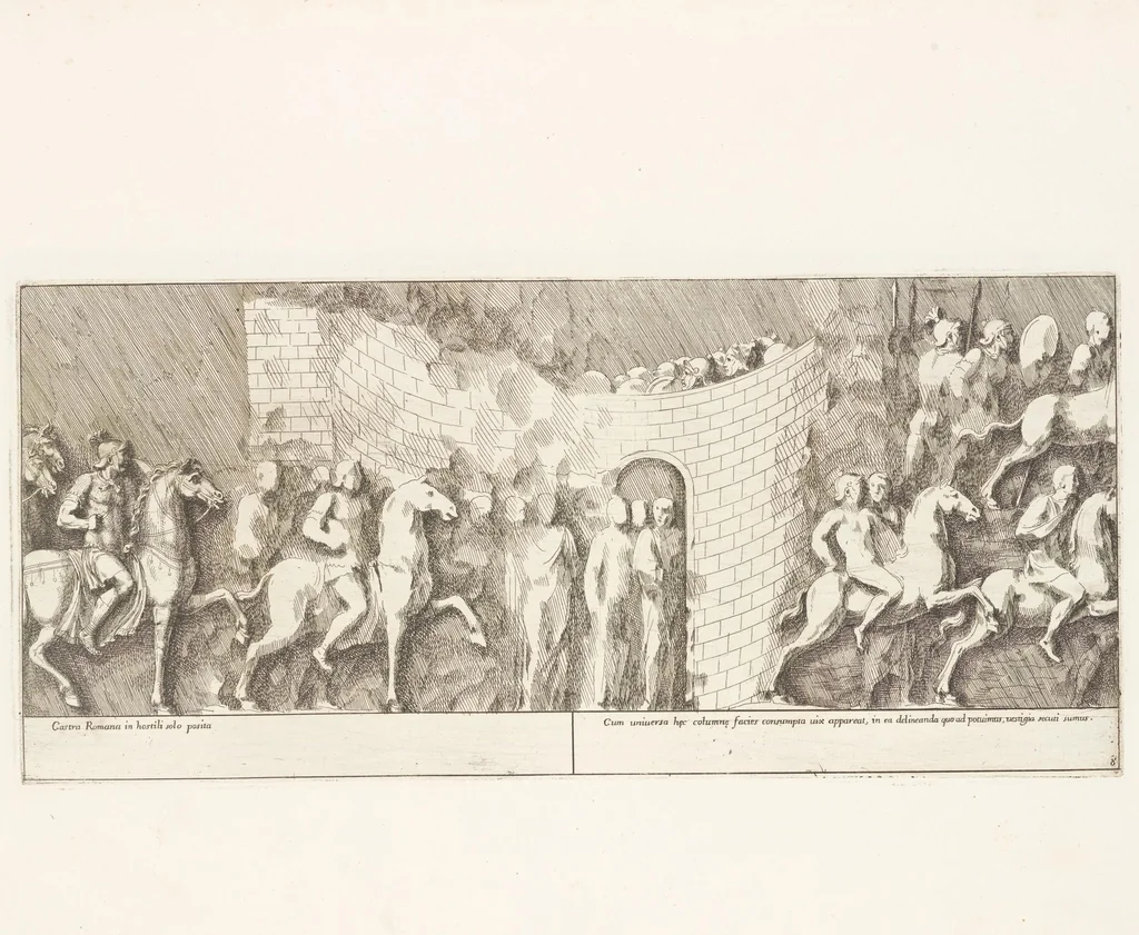 An illustration from Colvmna Antoniniana Marci Avrelii Antonini Avgvsti : rebvs gestis insignis germanis simvl, et sarmatis, gemino bello devictis ex s. c. Romae in Antonini foro, ad viã Flaminiã, erecta, 1672, leaf 24
